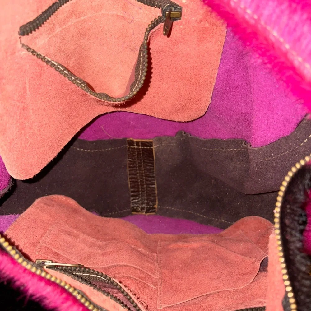 Fur-On Cowhide Western Shoulder Bag Pink & Black Zebra Print w/Leather Strap BP4